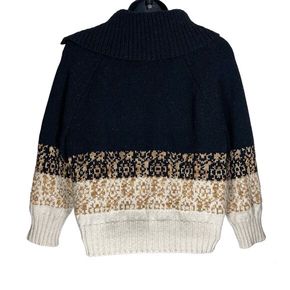 St John Sweater Womens Large Black Gold Crop Wool Blend Buttons Shawl Collar Lux - Picture 2 of 13